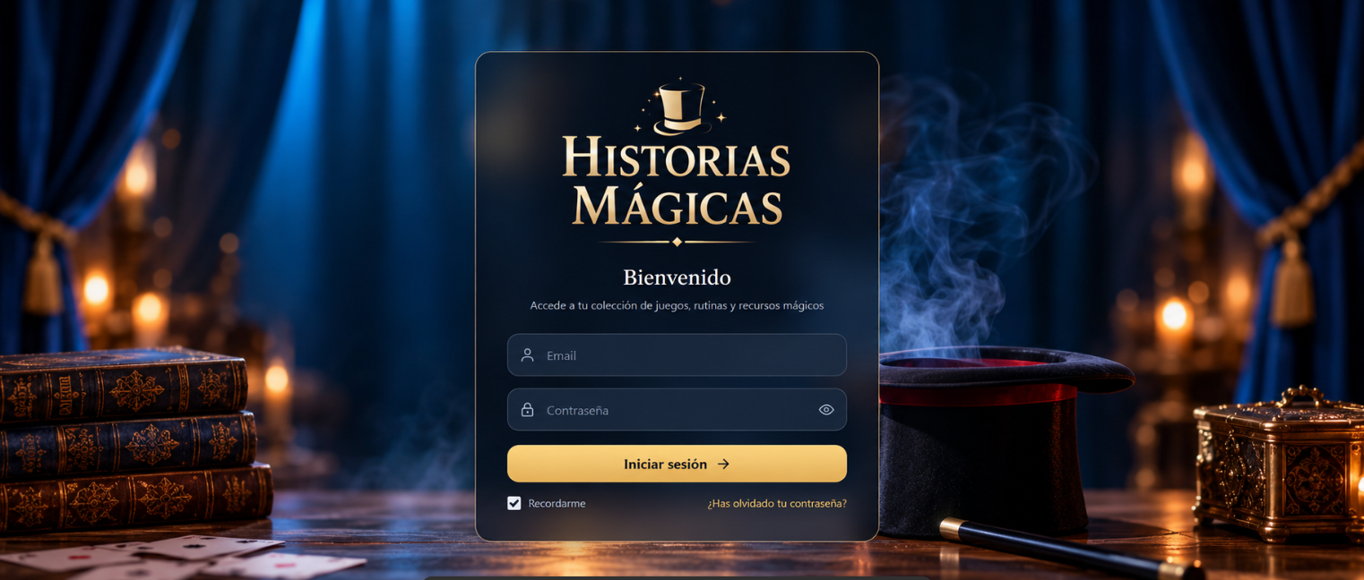 Diseño visual de inicio de sesión de Historias Mágicas